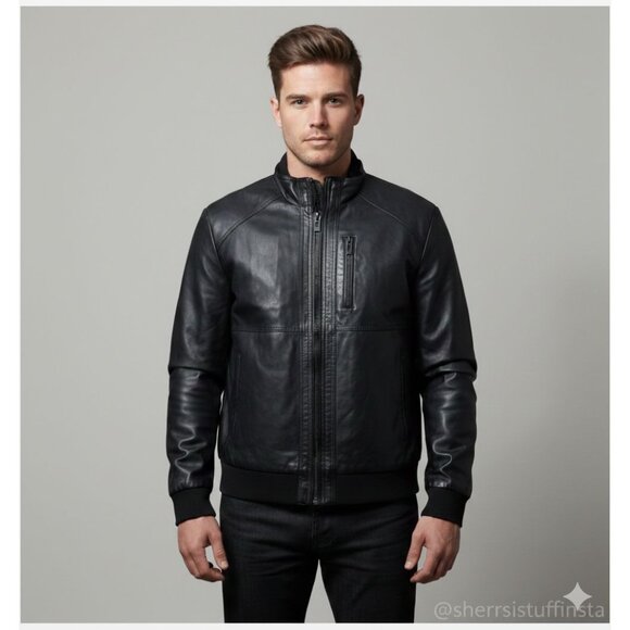 Calvin Klein Other - Calvin Klein Black Faux Leather Mens Bomber Jacket Zipper Pockets XL